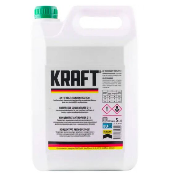 KRAFT G11 концентрат антифриза зеленый 5 л, Цвет: Зеленый, Объем: 5 л