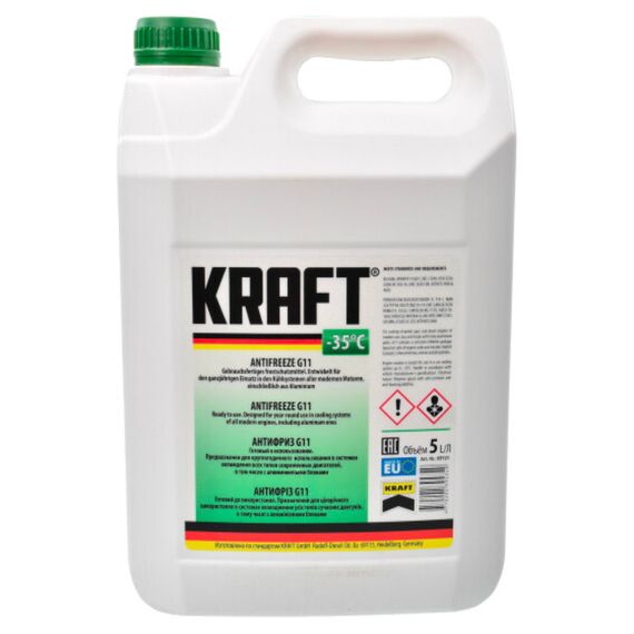 KRAFT G11 антифриз зеленый 5 л, Цвет: Зеленый, Объем: 5 л