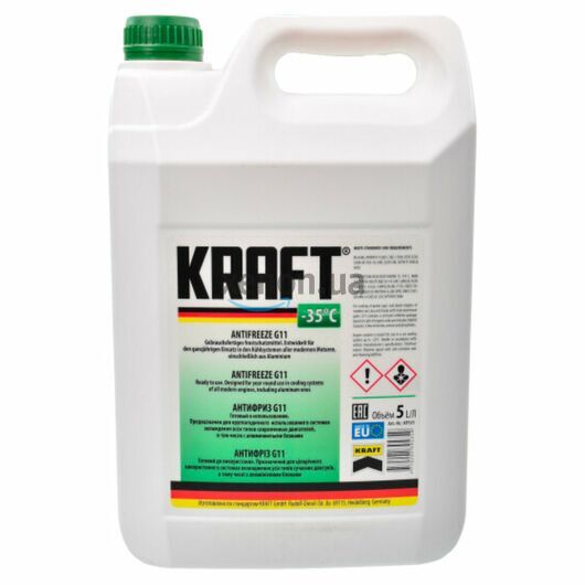 KRAFT G11 антифриз зеленый 5 л, Цвет: Зеленый, Объем: 5 л