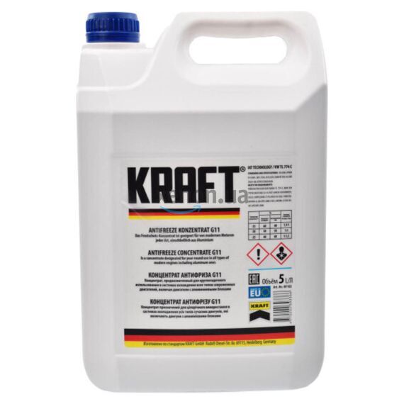 KRAFT G11 концентрат антифриза синий 5 л, Цвет: Синий, Объем: 5 л