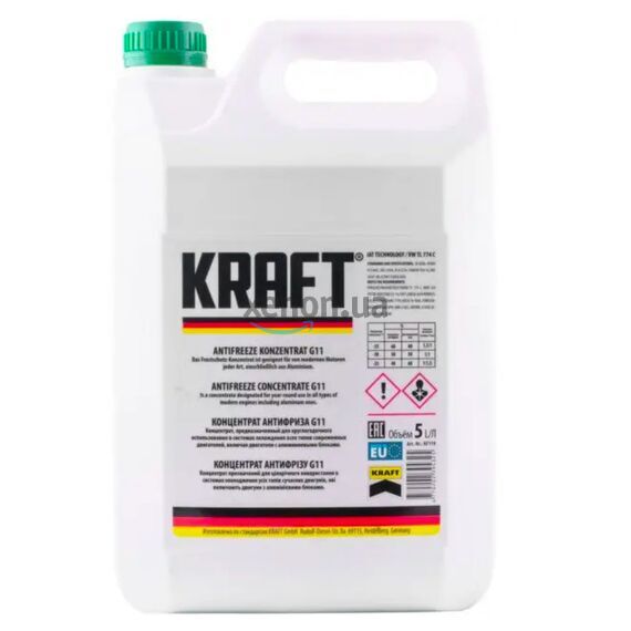 KRAFT G11 концентрат антифриза зеленый 5 л, Цвет: Зеленый, Объем: 5 л