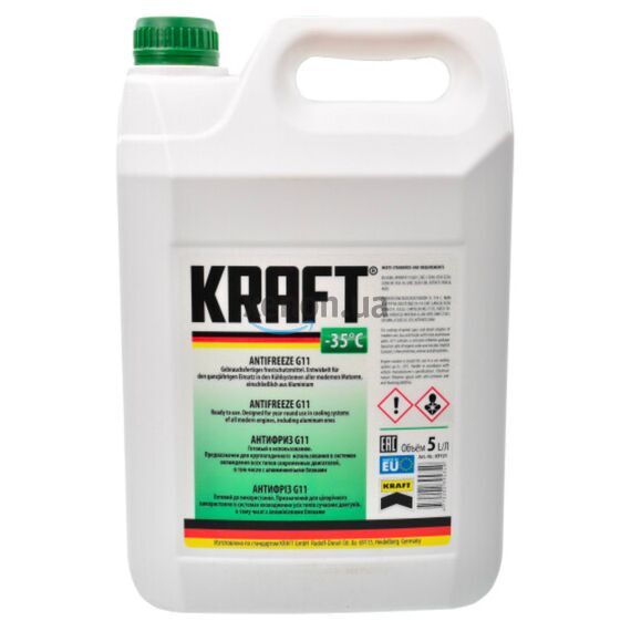 KRAFT G11 антифриз зеленый 5 л, Цвет: Зеленый, Объем: 5 л